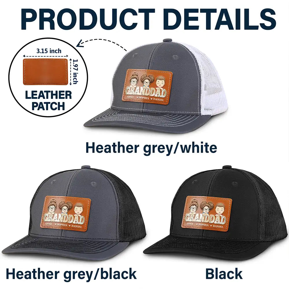 Vintage Map Titles Chibi Kids - Personalized Leather Patch Hat