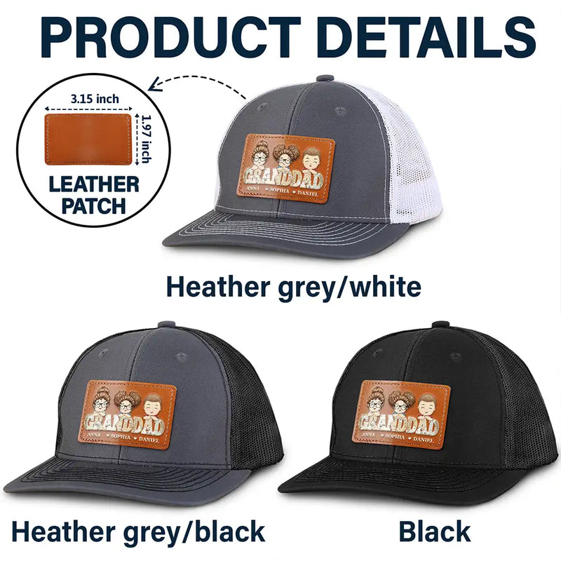 Vintage Map Titles Chibi Kids - Personalized Leather Patch Hat