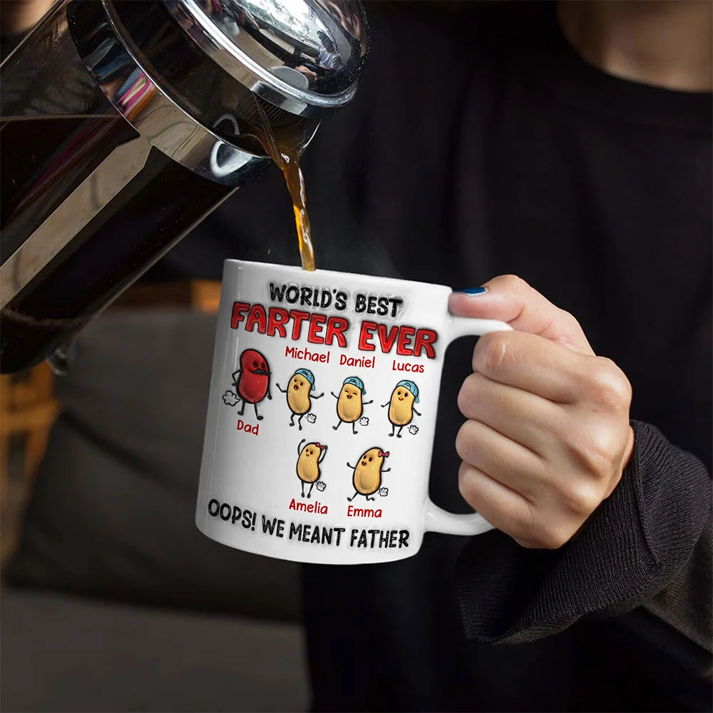 World's Best Farter Ever I Meant Father - 3D Inflated Effect Printed Mug, Personalized White Edge-to-Edge Mug
