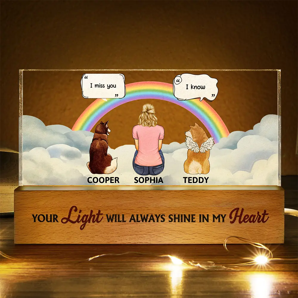 Mémorial pour animaux de compagnie « Tu me manques » - Lumière LED rectangulaire personnalisée