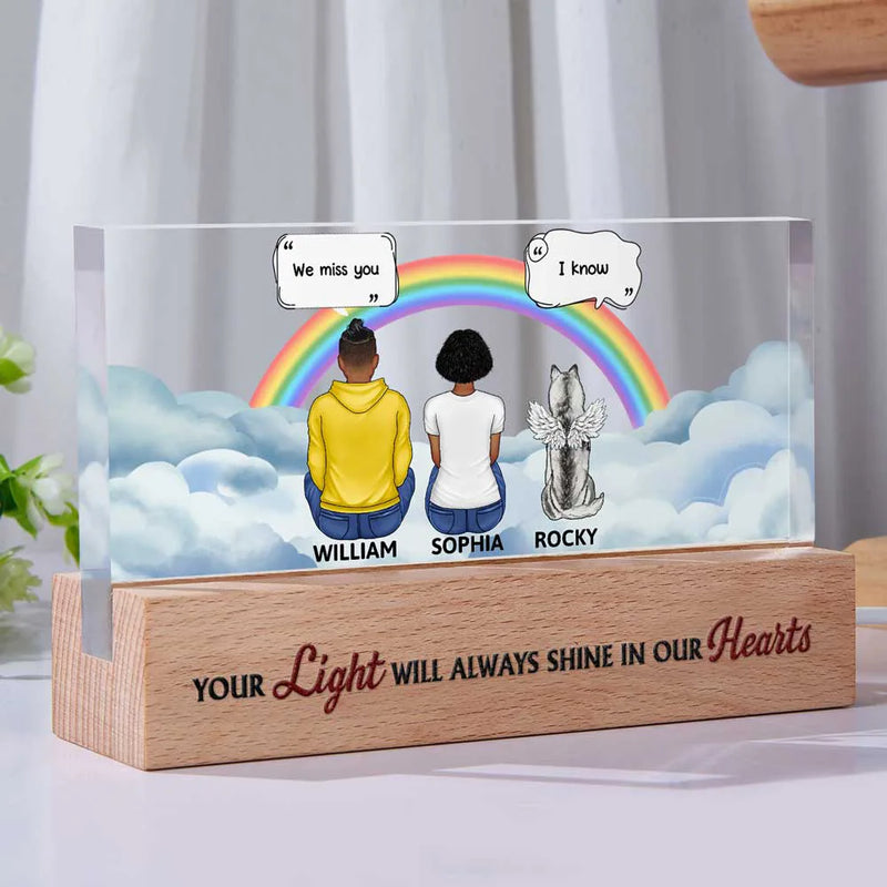 Mémorial pour animaux de compagnie « Tu me manques » - Lumière LED rectangulaire personnalisée