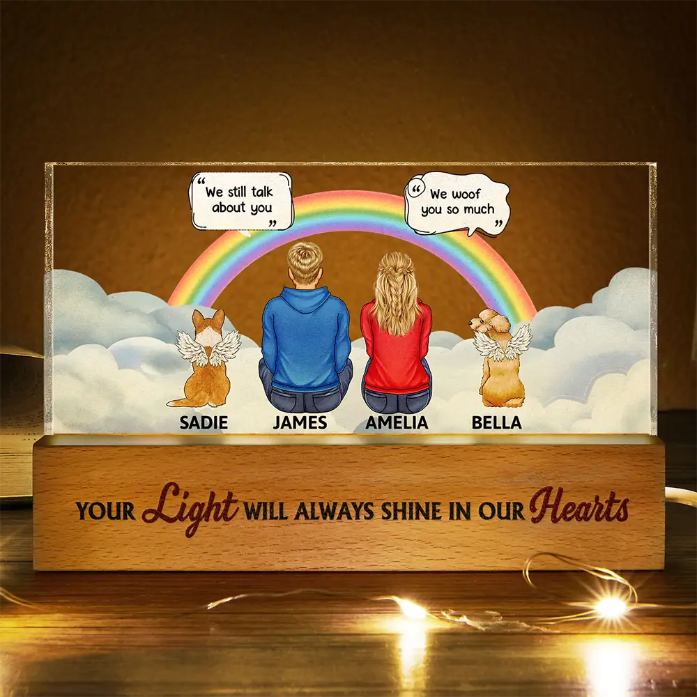 Mémorial pour animaux de compagnie « Tu me manques » - Lumière LED rectangulaire personnalisée