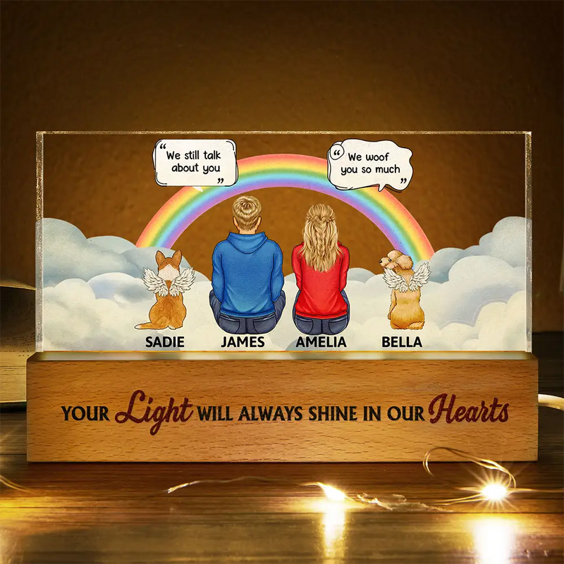 Mémorial pour animaux de compagnie « Tu me manques » - Lumière LED rectangulaire personnalisée