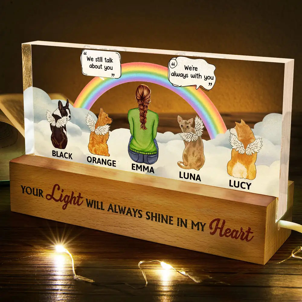 Mémorial pour animaux de compagnie « Tu me manques » - Lumière LED rectangulaire personnalisée