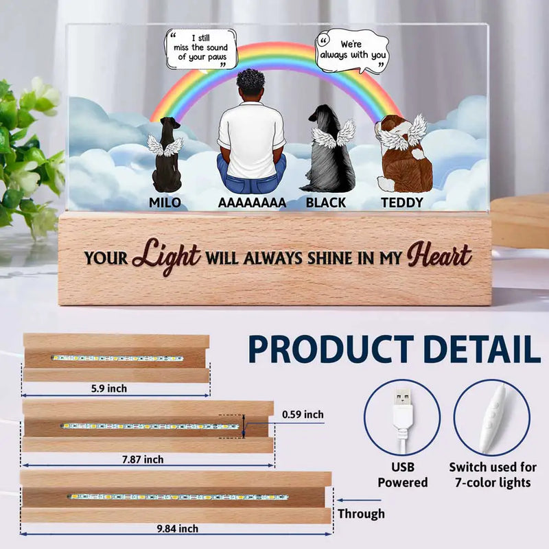 Mémorial pour animaux de compagnie « Tu me manques » - Lumière LED rectangulaire personnalisée