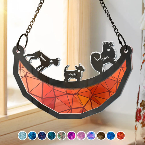 Attrape-soleil personnalisé en acrylique à suspendre sur une fenêtre, motif amoureux des chiens et lune oscillante