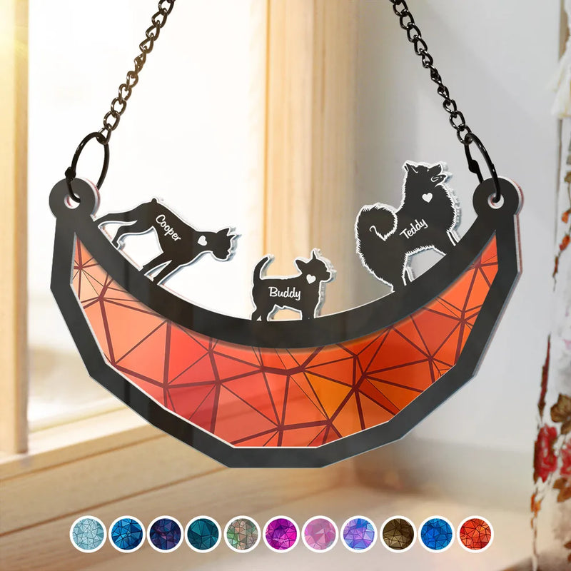 Dog Lover Swinging Moon - Personalized Acrylic Window Hanging Suncatcher