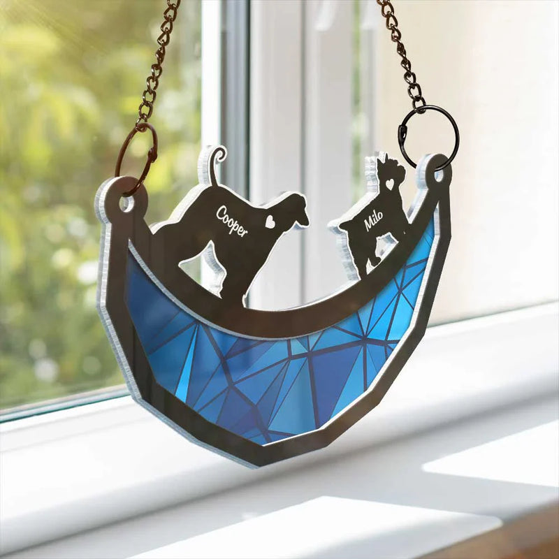 Dog Lover Swinging Moon - Personalized Acrylic Window Hanging Suncatcher