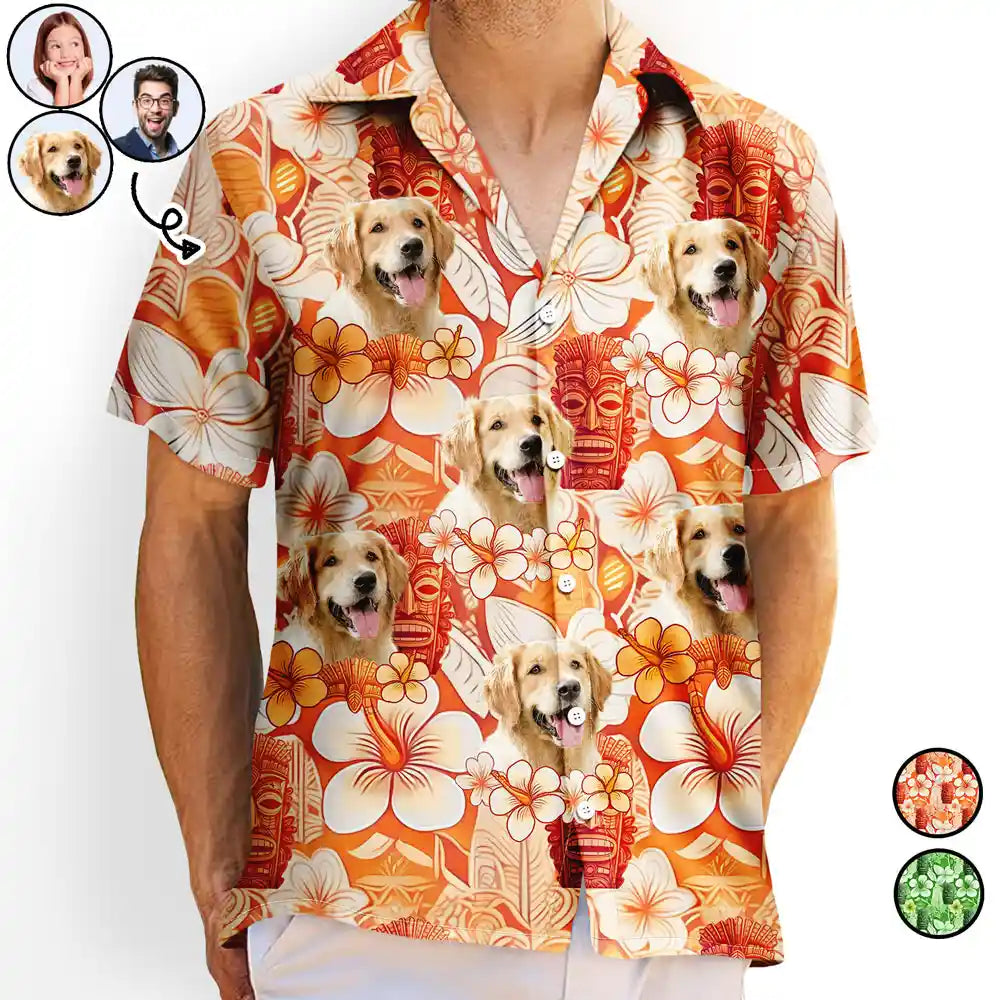 Custom Photo Tiki Flower Summer Beach Vibe - Personalized Hawaiian Shirt