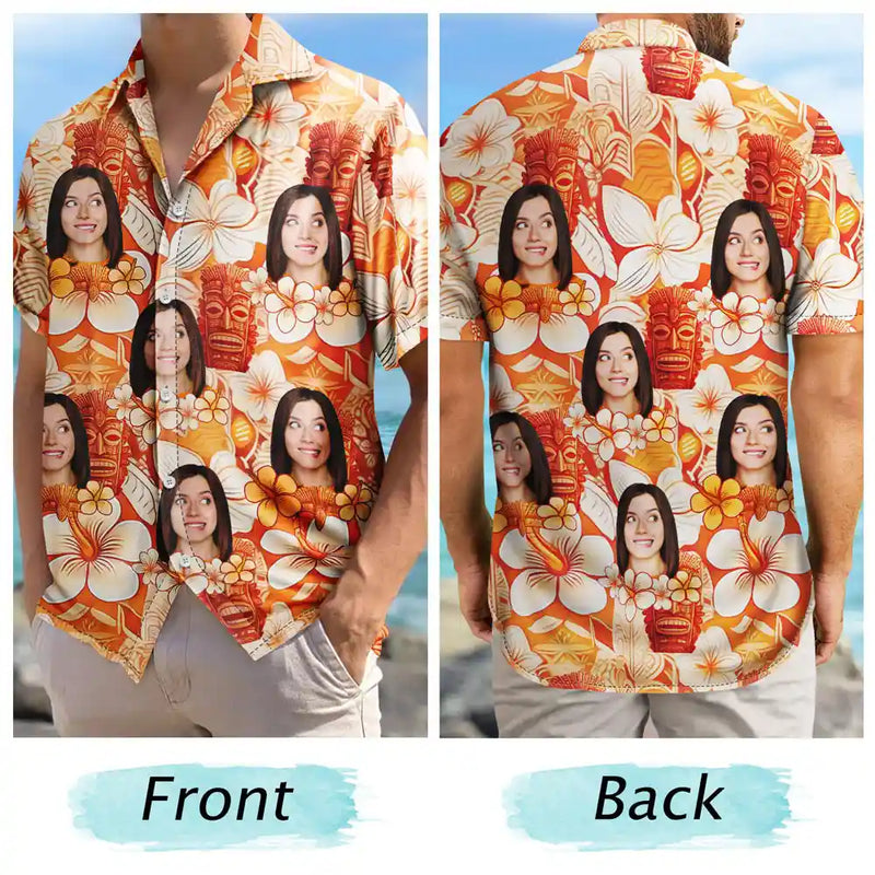 Custom Photo Tiki Flower Summer Beach Vibe - Personalized Hawaiian Shirt