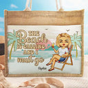 The Beach Is Calling And I Must Go - Personalized Jute Tote Bag