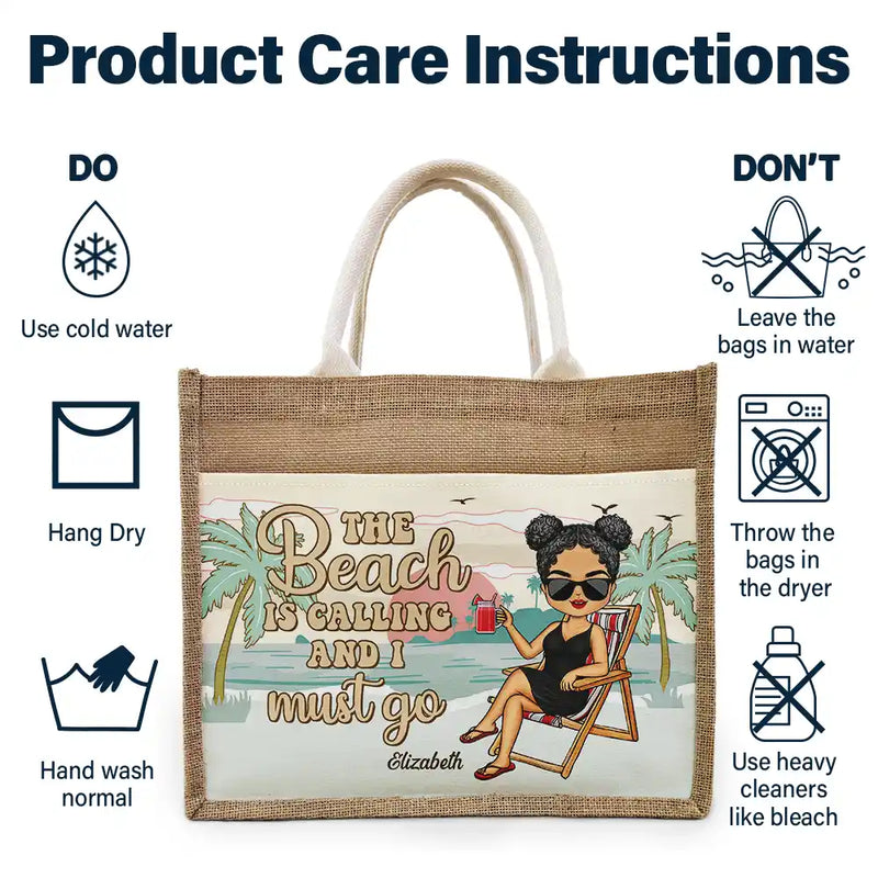 The Beach Is Calling And I Must Go - Personalized Jute Tote Bag