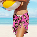 Custom Photo Funny Face Beach Lake - Personalized Short Sarong Swimwear Cover Ups