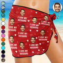 Custom Photo I Love My Husband - Personalized Short Sarong Swimwear Cover Ups