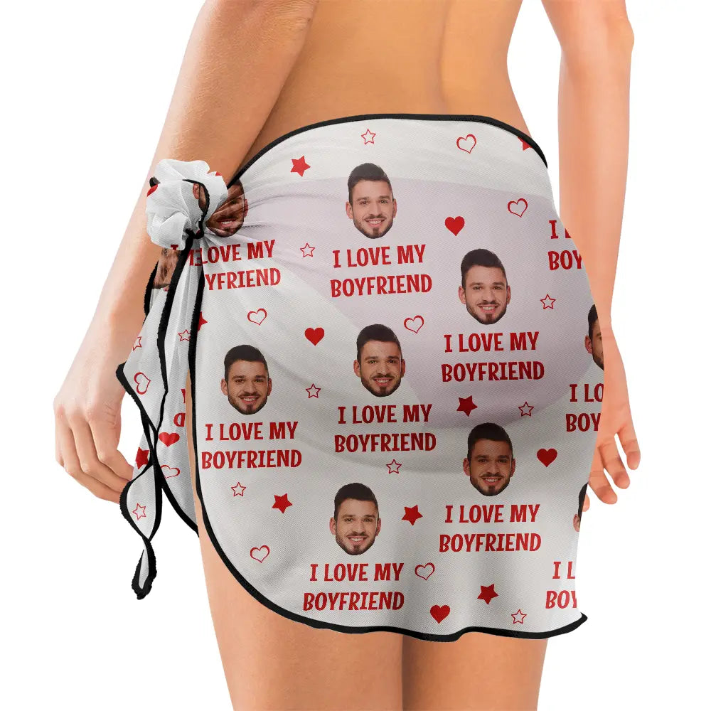 Custom Photo I Love My Husband - Personalized Short Sarong Swimwear Cover Ups