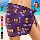 Custom Photo Girls Trip Besties - Personalized Short Sarong Swimwear Cover Ups