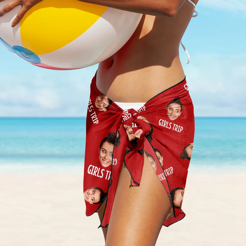 Custom Photo Girls Trip Besties - Personalized Short Sarong Swimwear Cover Ups