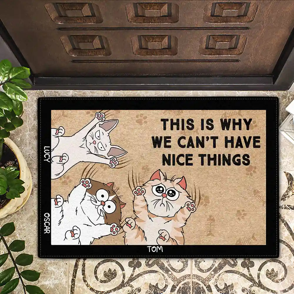 Voici pourquoi nous ne pouvons pas avoir de belles choses Chats de dessin animé - Paillasson personnalisé 