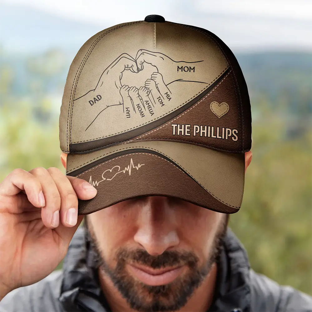 Family Holding Hands Parents & Kids - Personalized Classic Cap