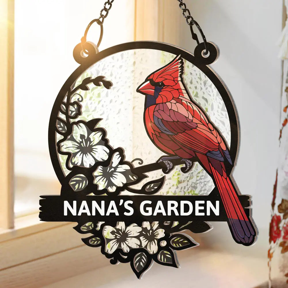 Nana's Garden Love Grows Here - Personalized Window Hanging Suncatcher Ornament