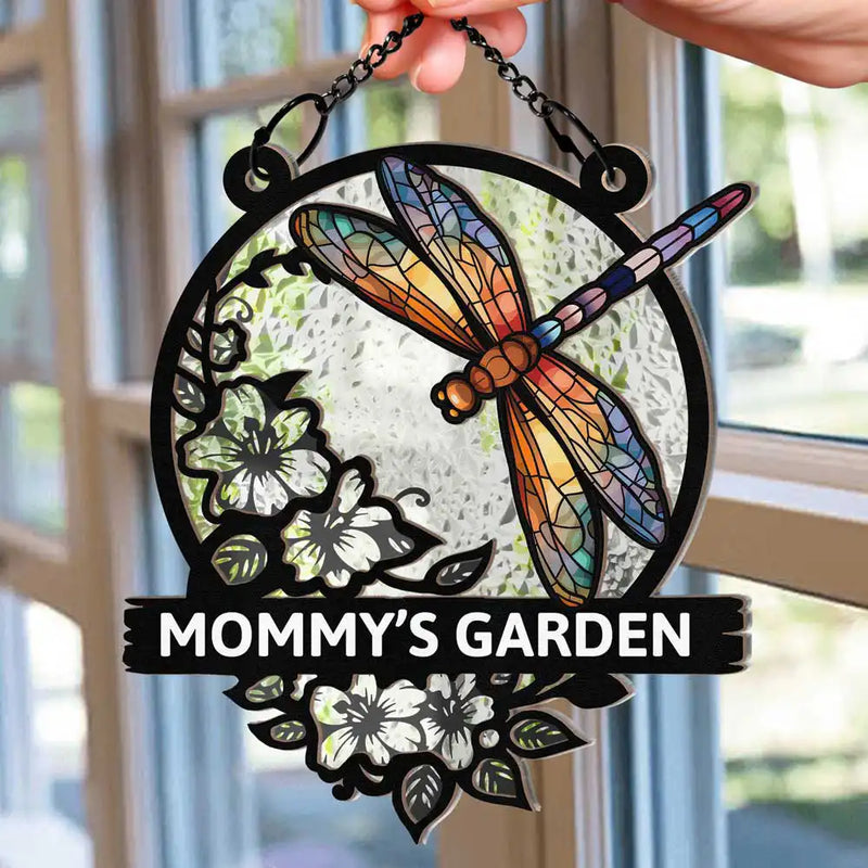 Nana's Garden Love Grows Here - Personalized Window Hanging Suncatcher Ornament