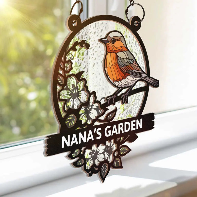 Nana's Garden Love Grows Here - Personalized Window Hanging Suncatcher Ornament