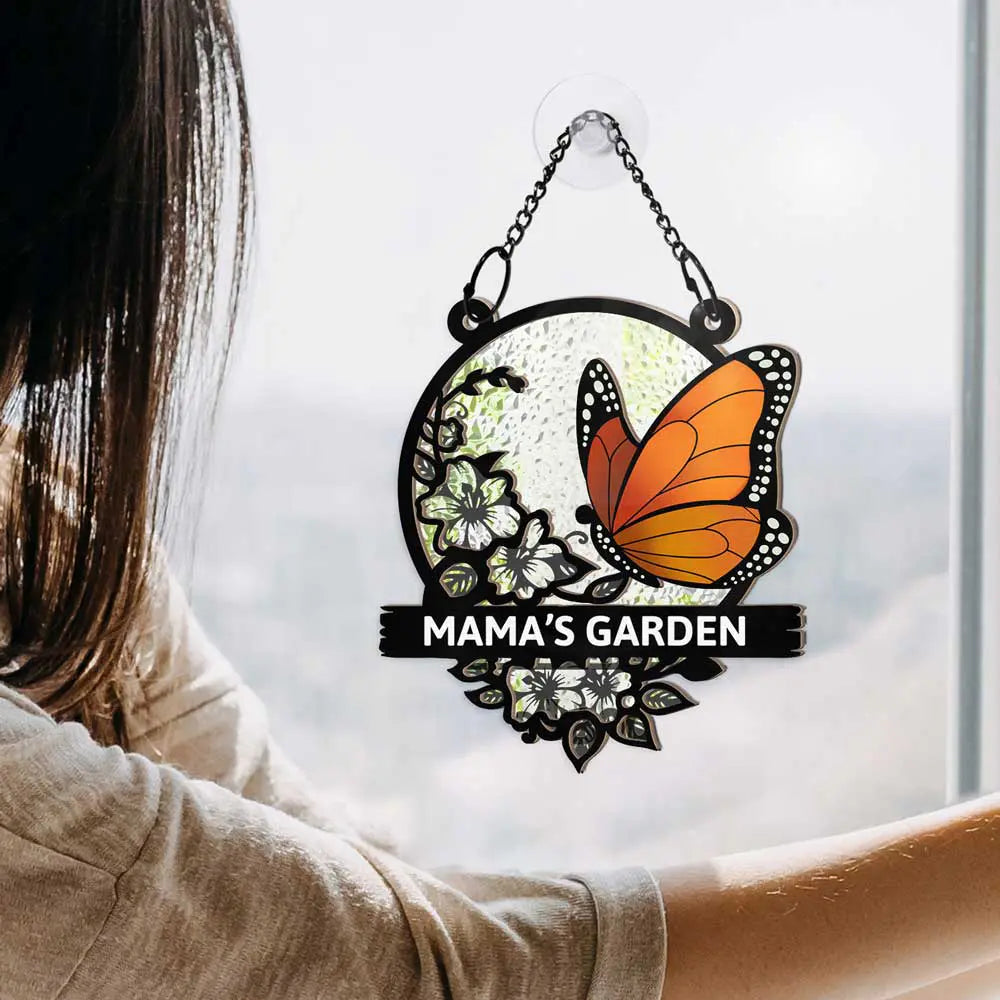Nana's Garden Love Grows Here - Personalized Window Hanging Suncatcher Ornament