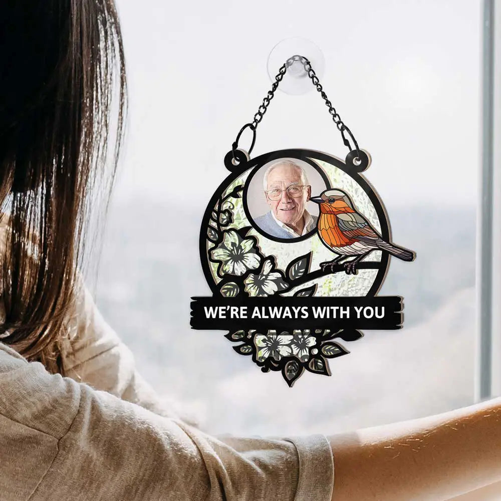 Custom Photo Although You Cannot See Me I'm Always With You Memorial - Personalized Window Hanging Suncatcher Ornament