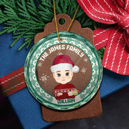 Flat Art Family Sweater Pattern - Personalized Circle Glass Ornament