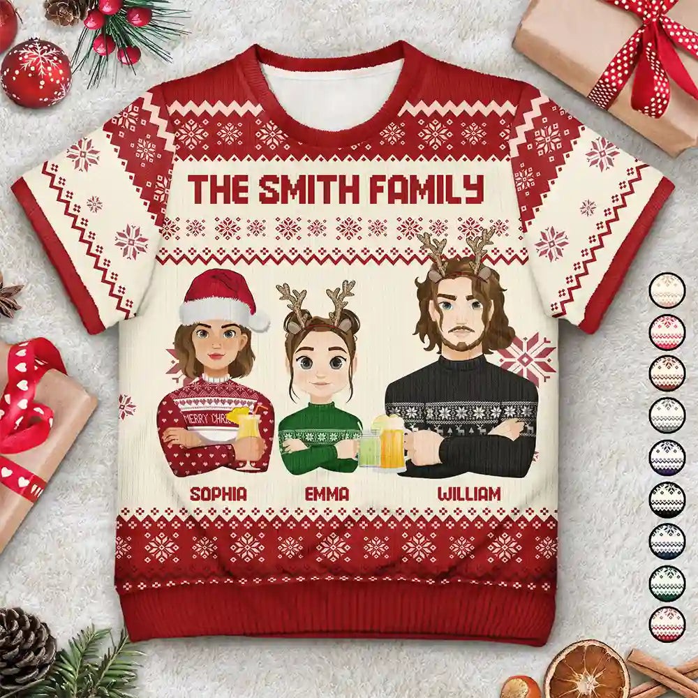 Family - Christmas Gift For Family, Sibling, Friend Flat Art - Personalized Short Sleeve Sweater