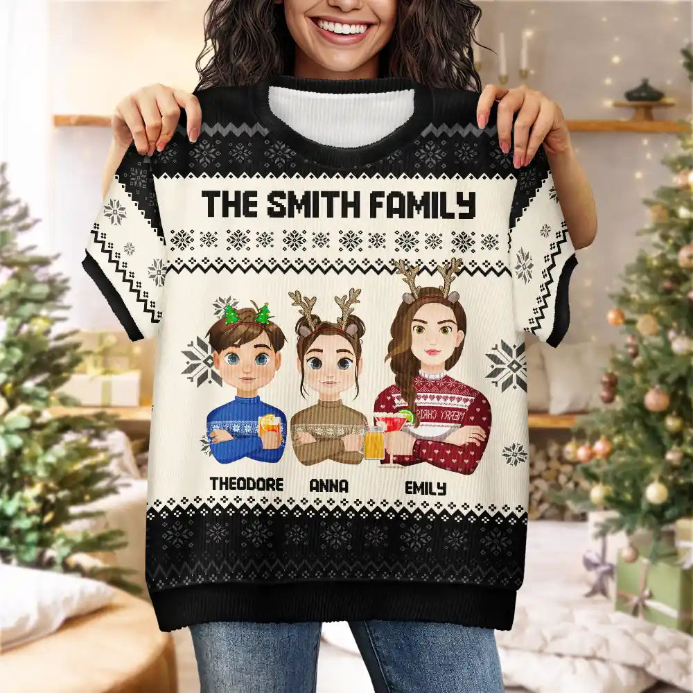 Family - Christmas Gift For Family, Sibling, Friend Flat Art - Personalized Short Sleeve Sweater