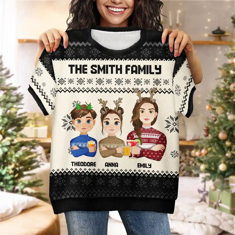 Family - Christmas Gift For Family, Sibling, Friend Flat Art - Personalized Short Sleeve Sweater