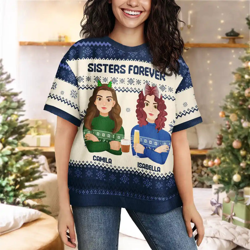 Family - Christmas Gift For Family, Sibling, Friend Flat Art - Personalized Short Sleeve Sweater