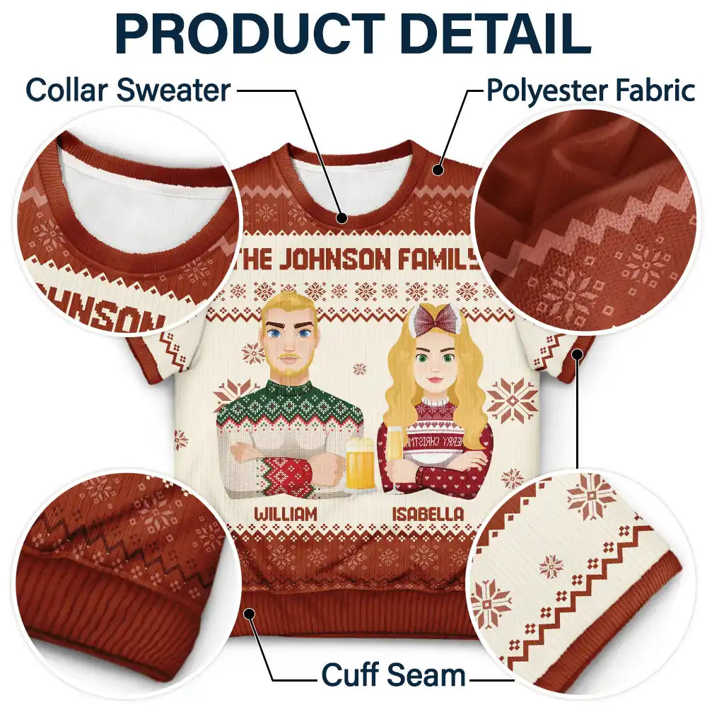 Family - Christmas Gift For Family, Sibling, Friend Flat Art - Personalized Short Sleeve Sweater