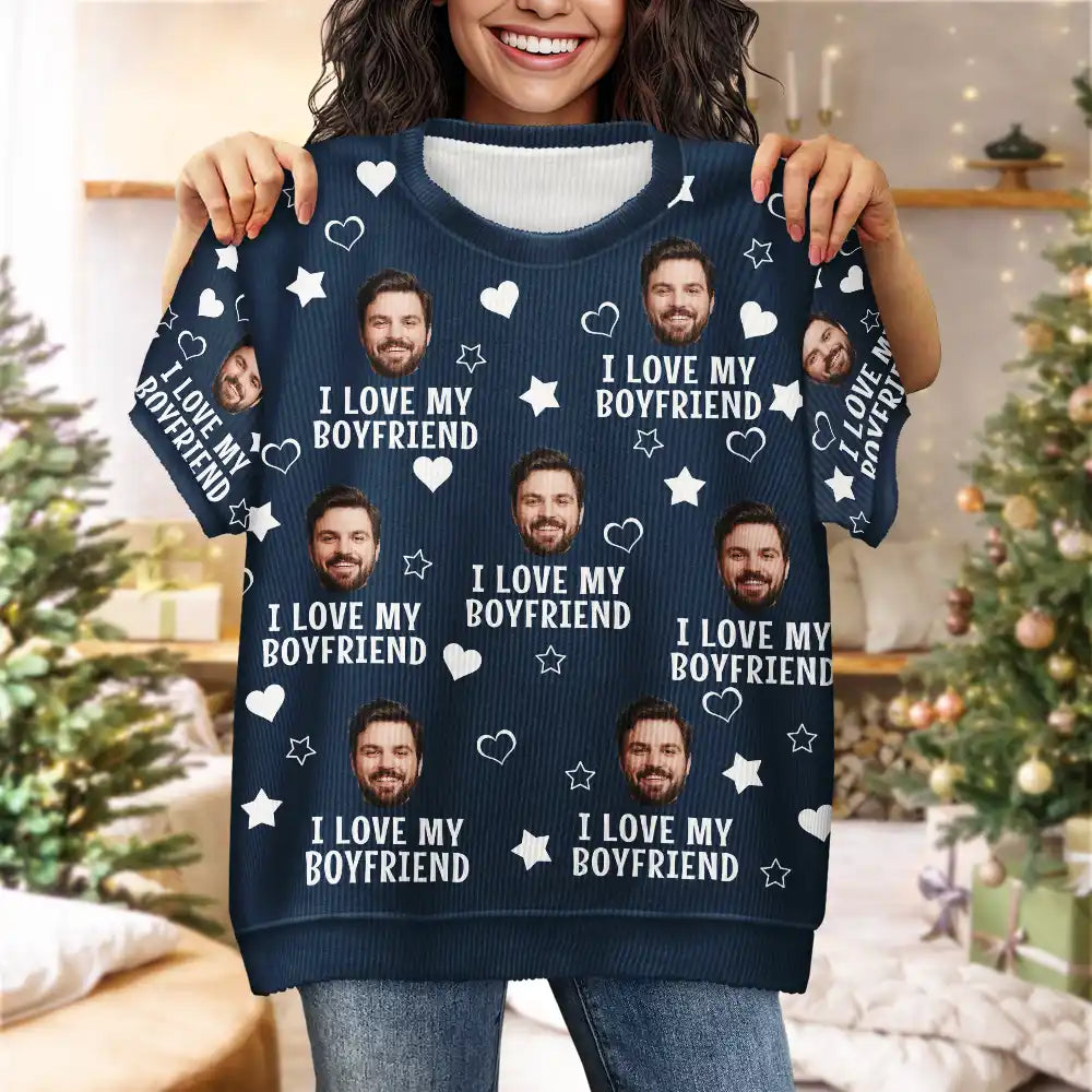 Gift For Couples - Custom Photo Christmas Funny I Love My Lover - Personalized Short Sleeve Sweater