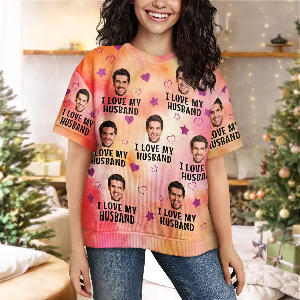 Gift For Couples - Custom Photo Christmas Funny I Love My Lover - Personalized Short Sleeve Sweater