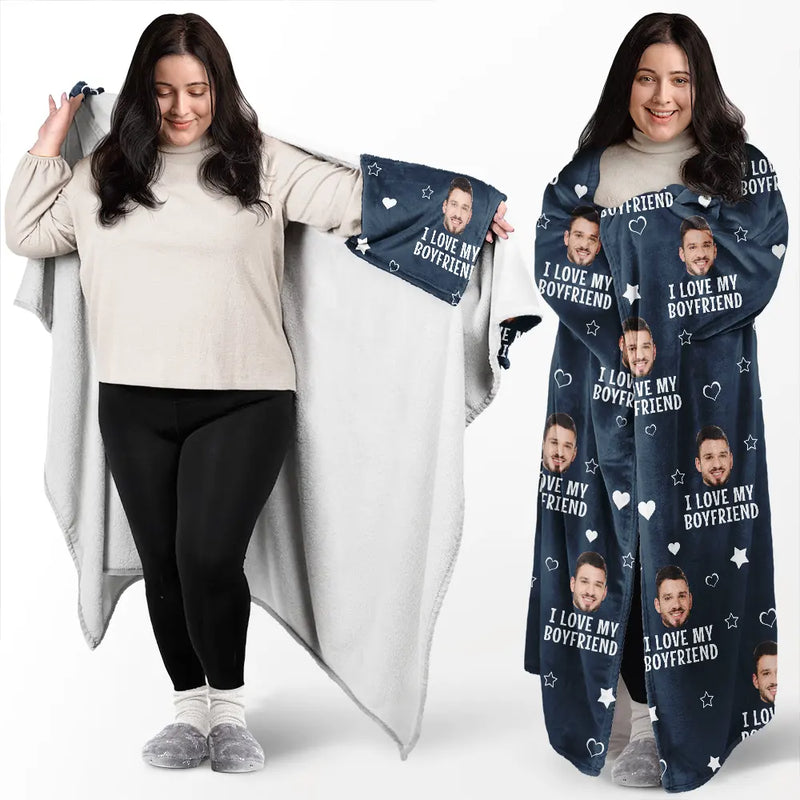 Gift For Couples, Gift For Husband, Gift For Wife - Custom Photo Funny I Love My Husband - Personalized Wearable Blanket