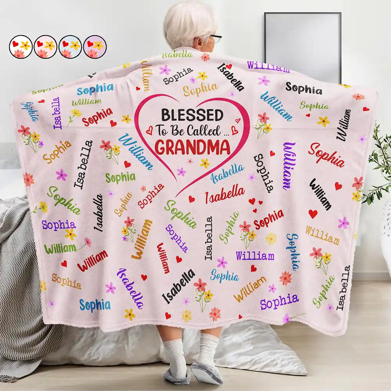 Gift For Grandma, Gift For Mother - Grandkid's Names Blessed To Be Called Grandma Nana - Personalized Wearable Blanket