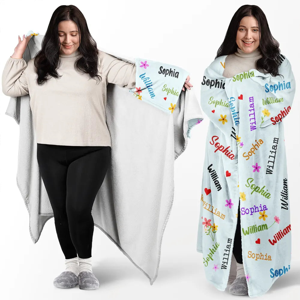 Gift For Grandma, Gift For Mother - Grandkid's Names Blessed To Be Called Grandma Nana - Personalized Wearable Blanket