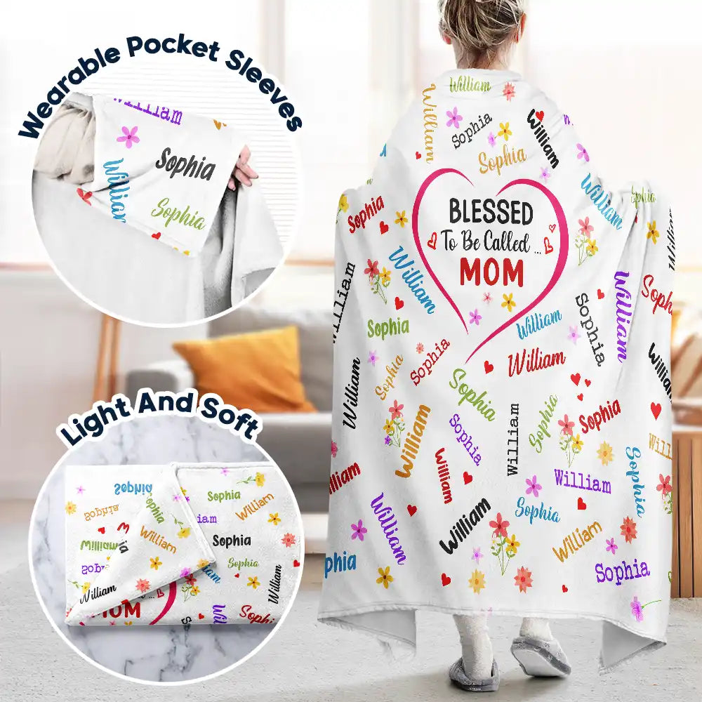 Gift For Grandma, Gift For Mother - Grandkid's Names Blessed To Be Called Grandma Nana - Personalized Wearable Blanket