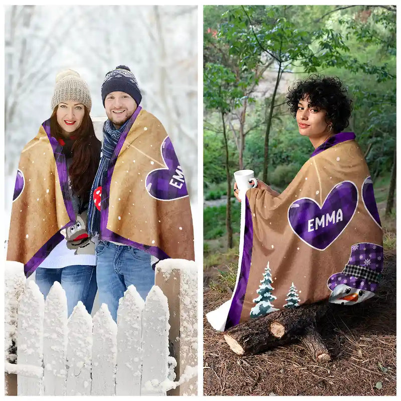 Gift For Grandma, Gift For Grandpa, Gift For Grandparents - Nana Papa Snowwoman Snowman Christmas Grandparents - Personalized Wearable Blanket