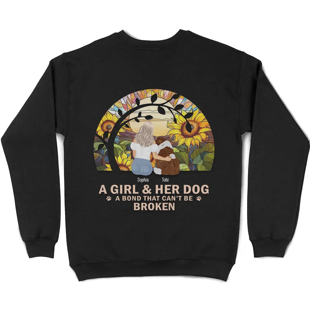 Dog Lovers, Cat Lovers, Pet Lovers, Dog Mom - Flower Field A Girl And Her Dog And Cat - Personalized T Shirt