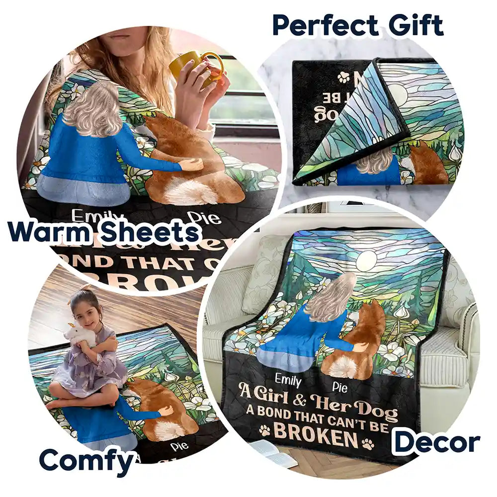 Dog Lovers,Cat Lovers,Pet Lovers,Dog Mom,Love - Flower Field A Girl And Her Dog And Cat - Personalized Fleece Blanket, Sherpa Blanket