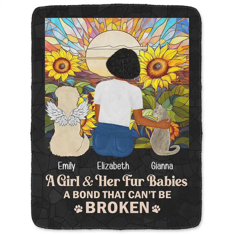 Dog Lovers,Cat Lovers,Pet Lovers,Dog Mom,Love - Flower Field A Girl And Her Dog And Cat - Personalized Fleece Blanket, Sherpa Blanket