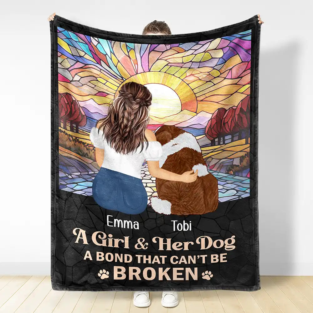 Dog Lovers,Cat Lovers,Pet Lovers,Dog Mom,Love - Flower Field A Girl And Her Dog And Cat - Personalized Fleece Blanket, Sherpa Blanket