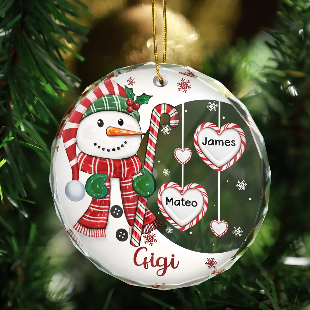 Gift For Grandma - Grandma's Sweetheart Snowman Candy Festive Vibe - Personalized Glass Ornament