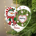 Gift For Grandma - Grandma's Sweetheart Snowman Candy Festive Vibe - Personalized Glass Ornament