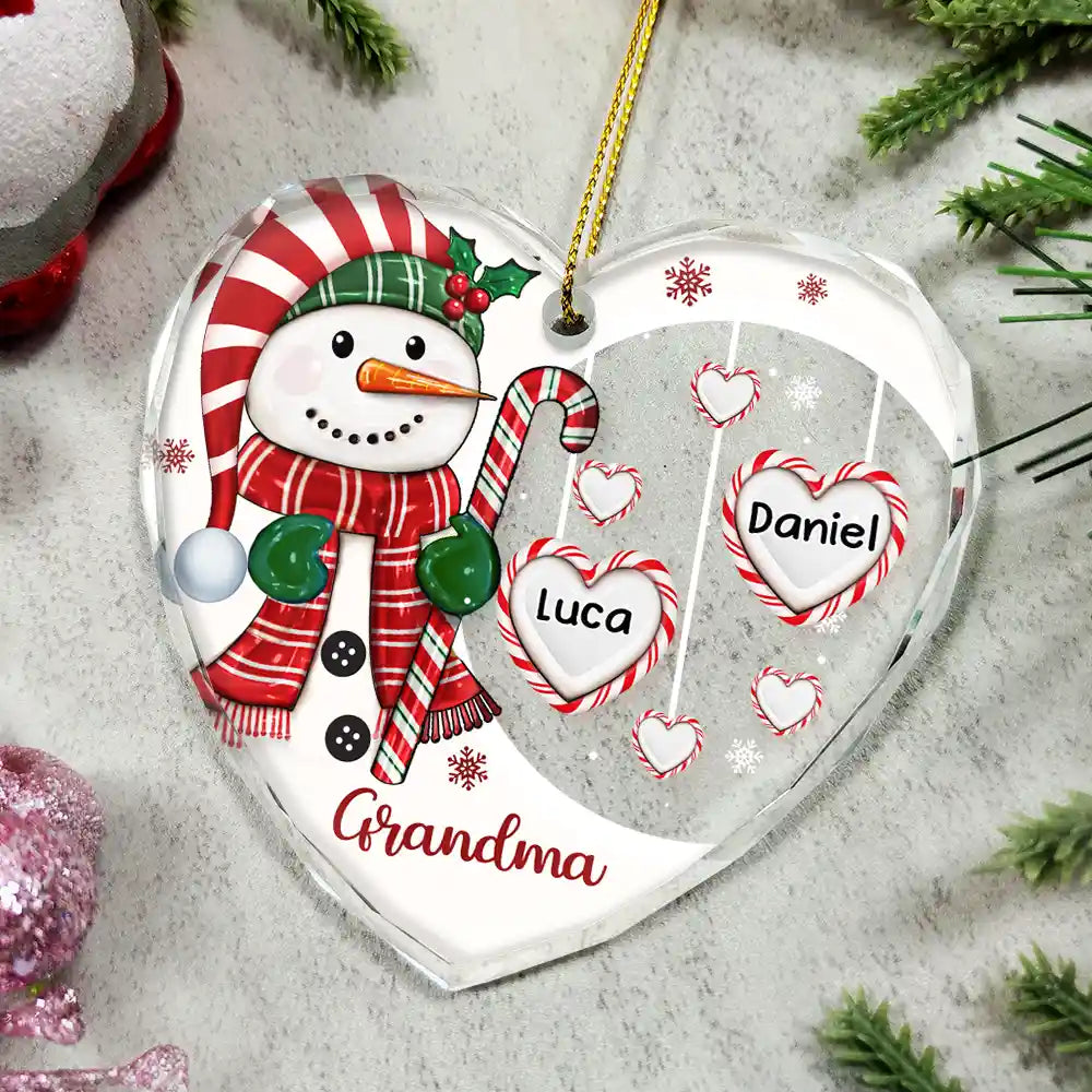 Gift For Grandma - Grandma's Sweetheart Snowman Candy Festive Vibe - Personalized Glass Ornament