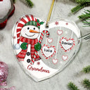 Gift For Grandma - Grandma's Sweetheart Snowman Candy Festive Vibe - Personalized Glass Ornament
