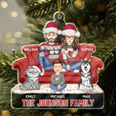 Christmas,Gift For Couples,Happy - Cartoon Couple With Kids And Pets - Personalized Cutout Acrylic Ornament